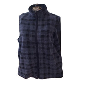 XL Black and blue plaid zip up fleece vest